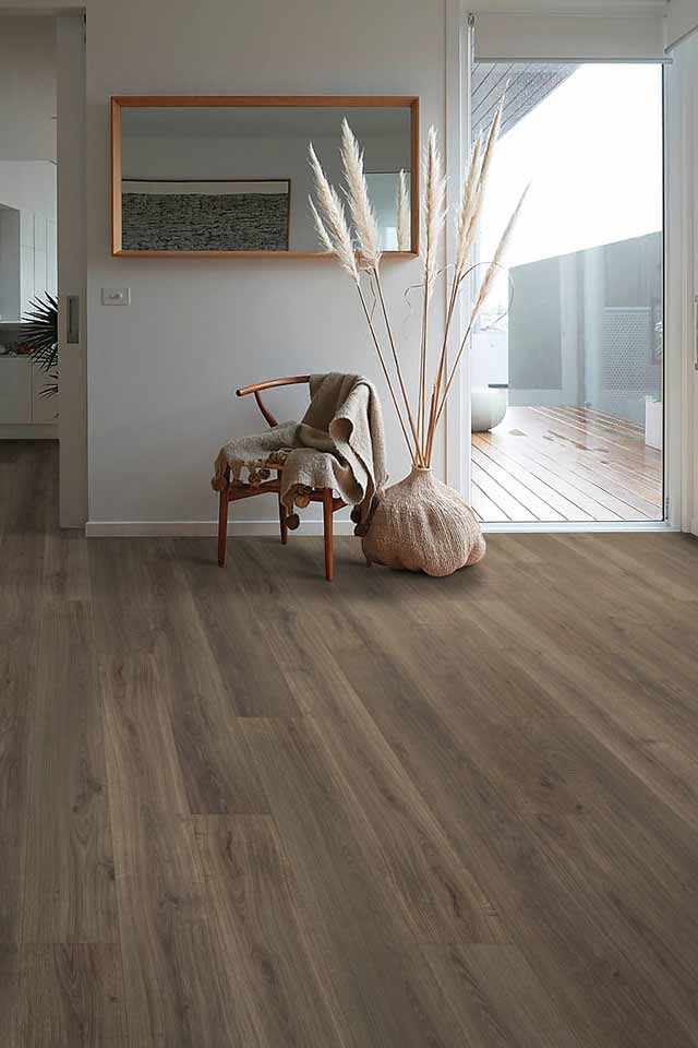 laminate wood look flooring in beach house hallway 